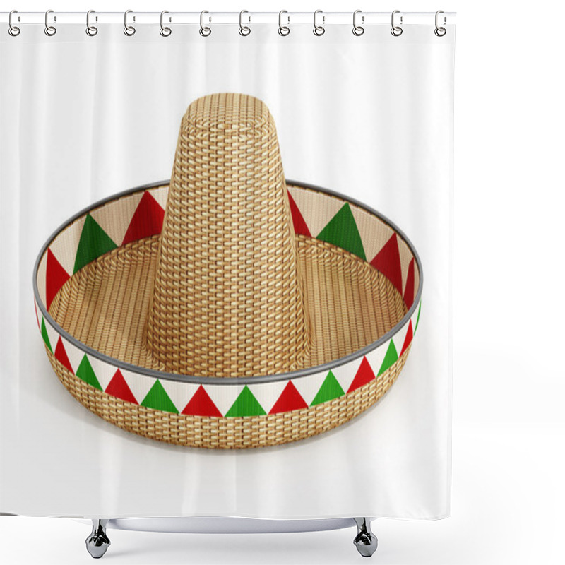 Personality  Mexican Hat Or Sombrero And Mexican Flags Isolated On White Background. 3D Illustration Shower Curtains