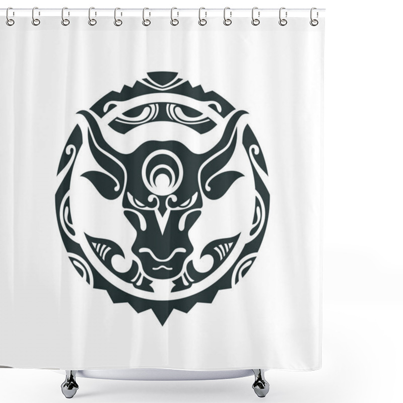 Personality  Tattoo Of A Bull In Polynesian Style Shower Curtains