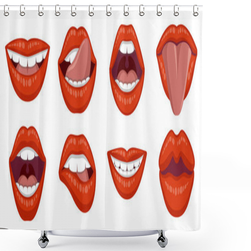 Personality  Beautiful Set Of Womens Sexy Lips. Lipstick Kiss. Fashion Luxury Makeup. Sexy Womans Lips Isolated On White. Shower Curtains