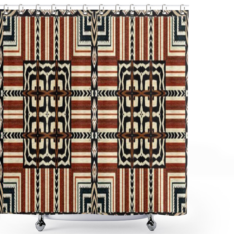 Personality  African Kente Cloth Patchwork Effect Border Pattern. Seamless Geometric Quilt Fabric Edging Trim Background. Patched Boho Rug Safari Shirt Repetitive Ribbon Endless Band Shower Curtains