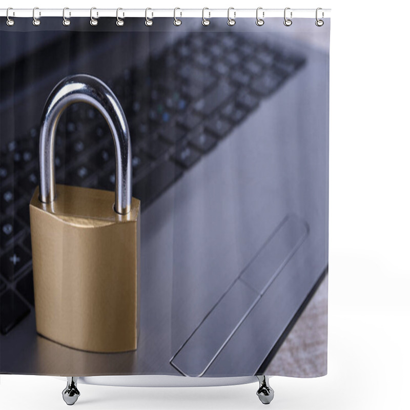 Personality  Padlock On Computer Keyboard. Internet Data Privacy Information Security Concept. Shower Curtains