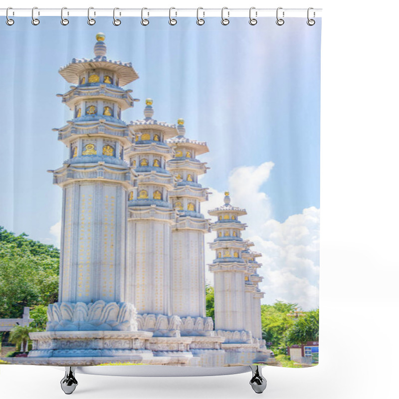 Personality  Buddhist Park, Open Space, Many Statues And Beautiful Places On The Island Of Sanya. Shower Curtains