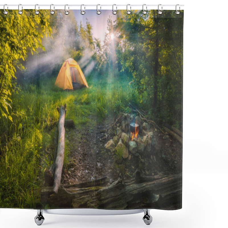 Personality  Travel Tent In A Light Of Sunrise Shower Curtains