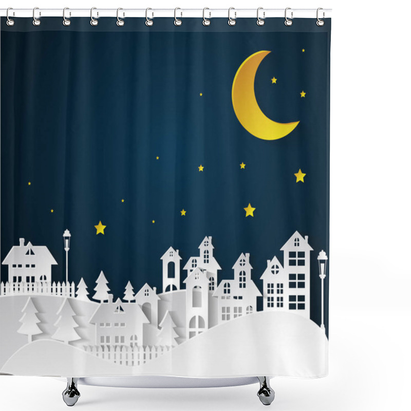 Personality  Paper Art Winter Snow Urban Countryside Landscape City Village Nighttime Shower Curtains