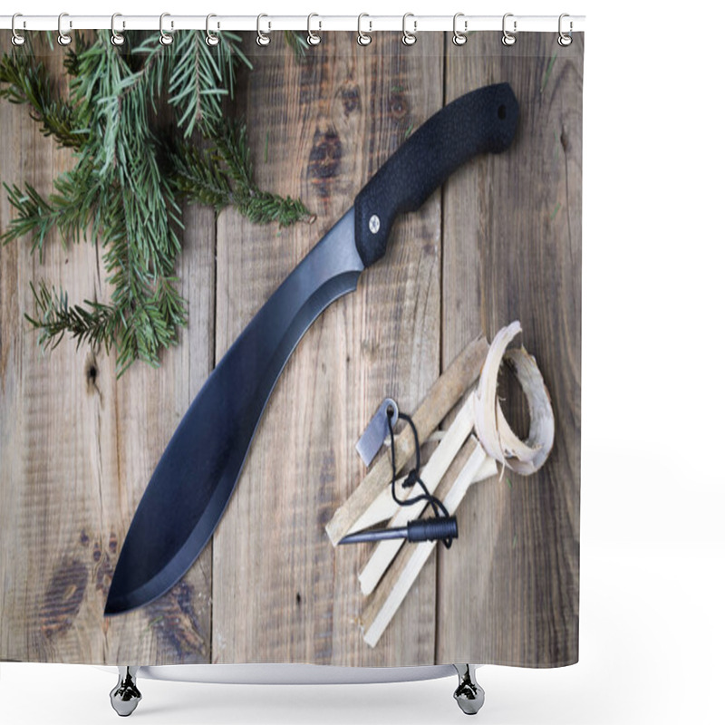 Personality  Machete And Coniferous Branches. Making Fire Survival Tools. Shower Curtains