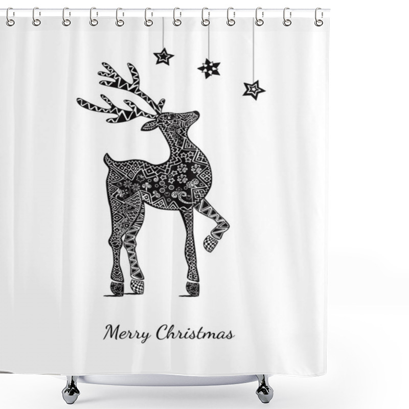 Personality  Christmas Card With Deer On White Shower Curtains