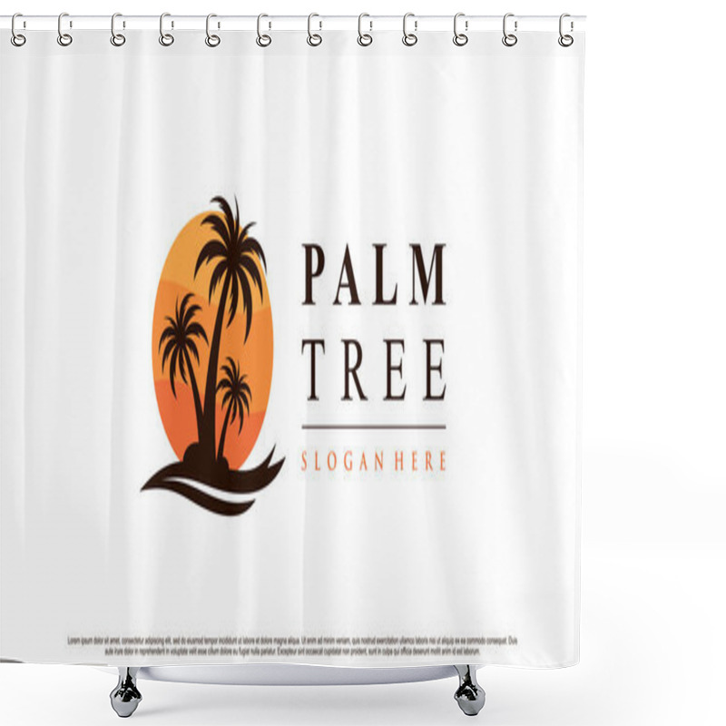 Personality  Palm Tree Icon Logo Design Inspiration With Sun And Creative Modern Concept Premium Vector Shower Curtains