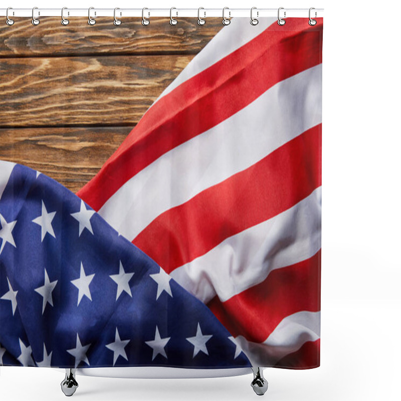 Personality  Top View Of Usa Flag On Wooden Surface With Copy Space Shower Curtains