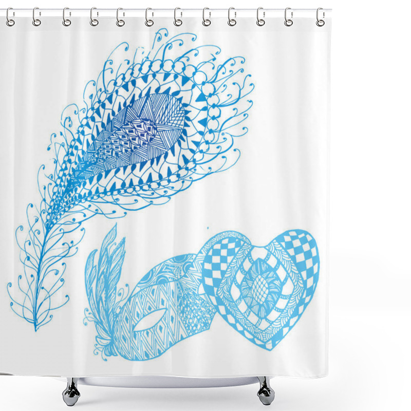 Personality  Zentangle Feather, Heart And Mask Shower Curtains