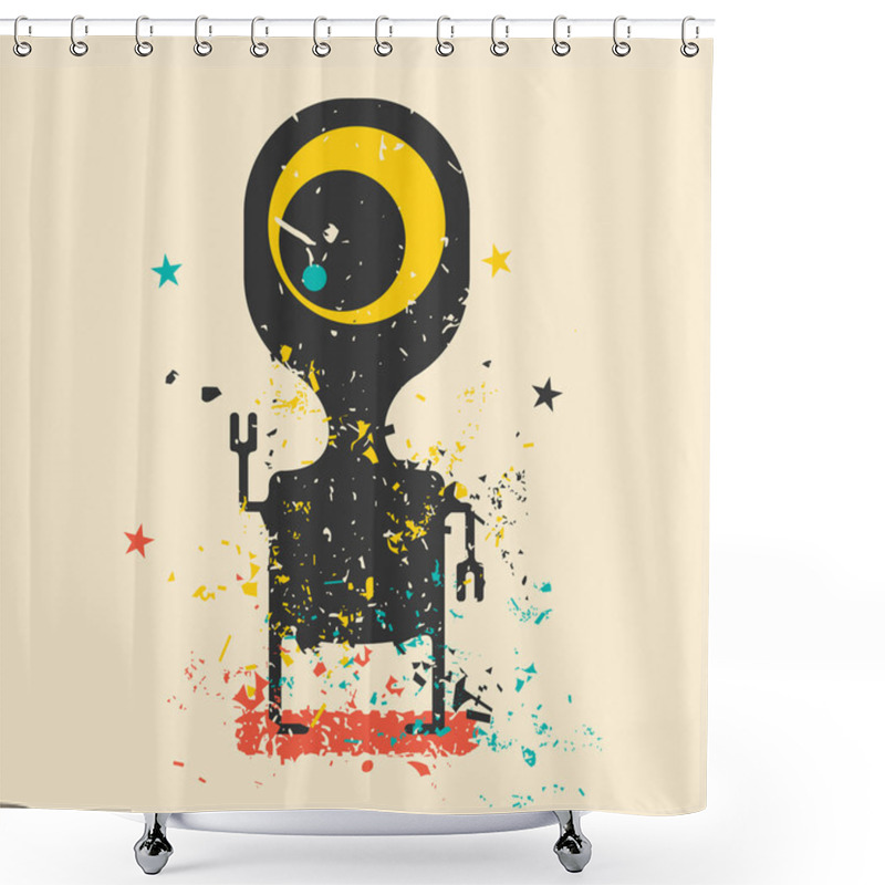 Personality  Cute Monster On Retro Grunge Background. Shower Curtains