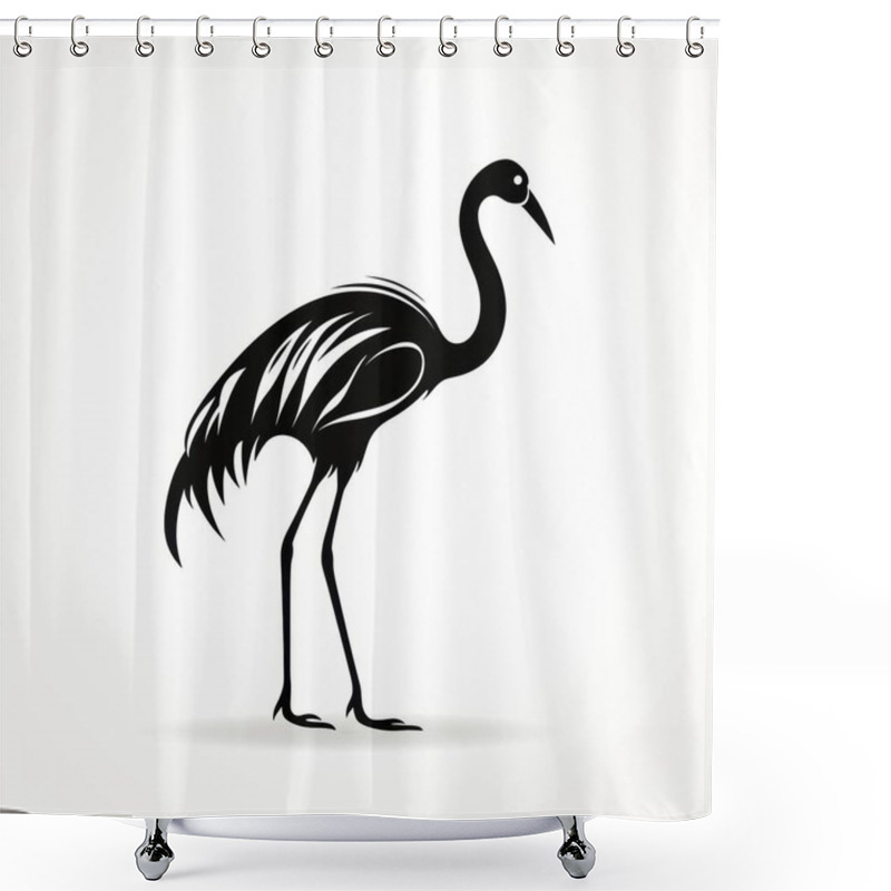 Personality  Stylized Black Silhouette Of A Crane Bird Showcasing Intricate Feather Details. Shower Curtains