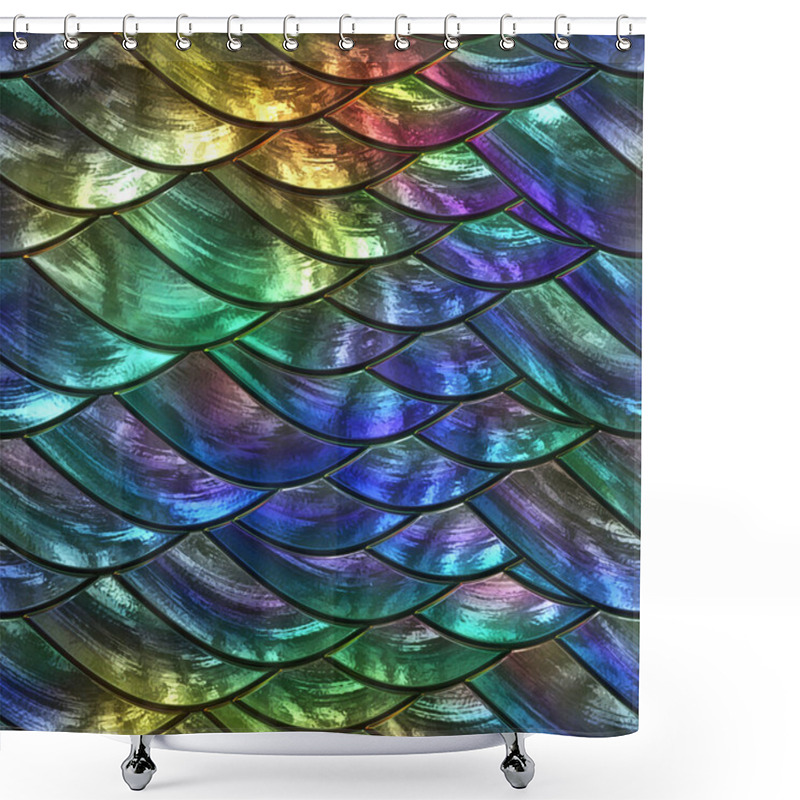 Personality  Scales Fish Pattern Seamless Texture On Bright Background, Stained Glass Texture, 3d Illustration Shower Curtains