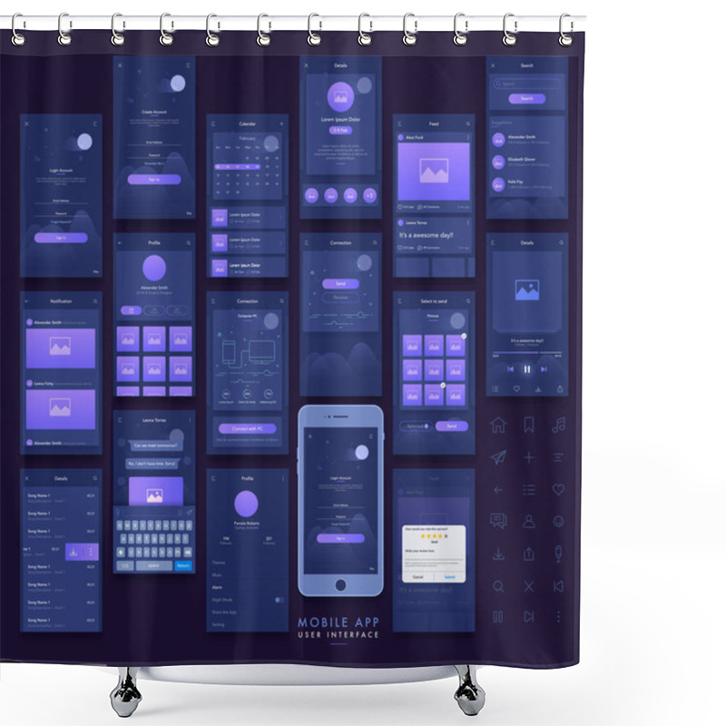 Personality  Mobile App User Interface Kit. Shower Curtains