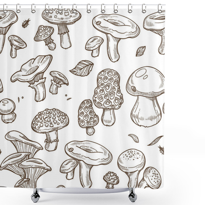 Personality  Mushrooms Sketch Seamless Pattern, Vector Shower Curtains