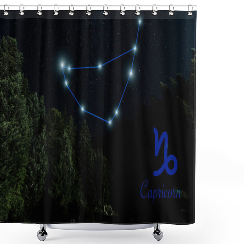 Personality  Dark Landscape With Night Starry Sky And Capricorn Constellation Shower Curtains