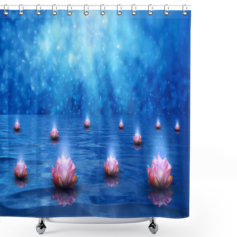 Personality  Lotus Pink Light Purple Floating Light Sparkle Purple Background Shower Curtains