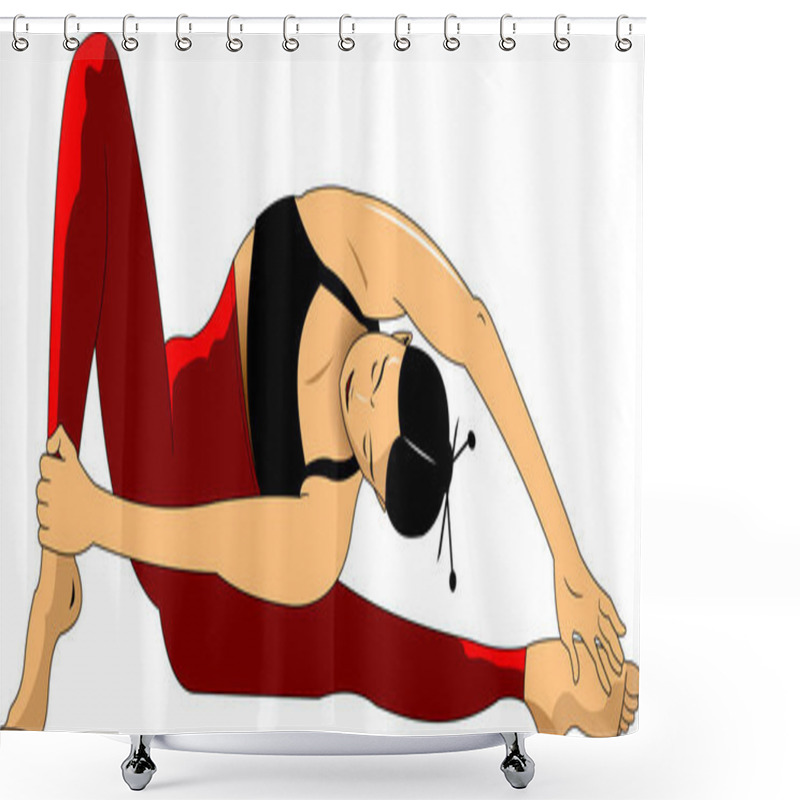 Personality  Beautiful Woman In Red Tights Doing Yoga And Gymnastic Shower Curtains