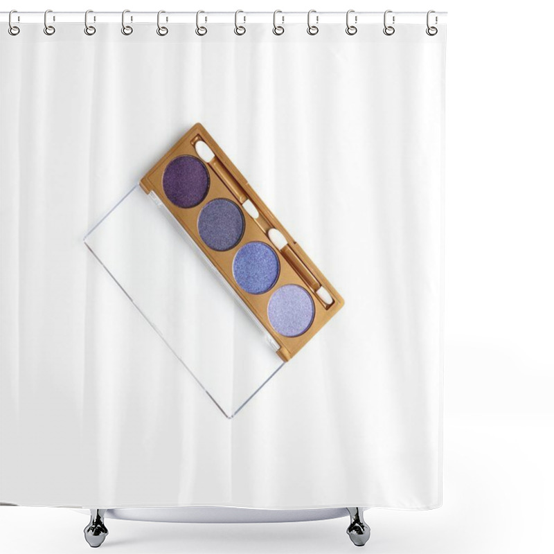 Personality  Top View Of Opened Container With Different Shaded Purple Cosmetic Eye Shadows Isolated On White Shower Curtains