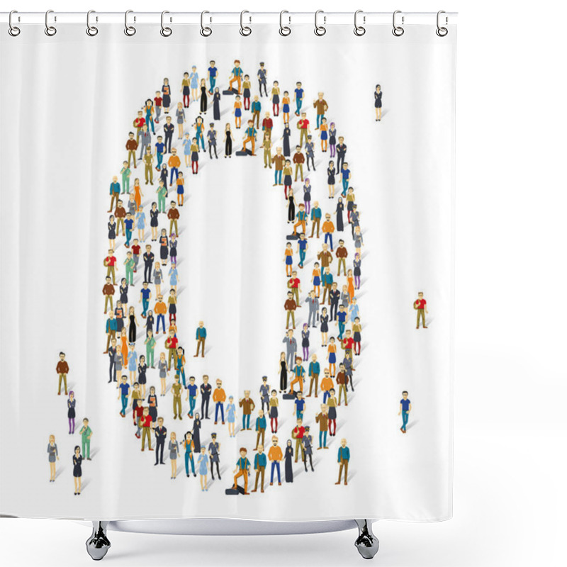 Personality  Crowded People Vector Alphabet Figures And Letters. Shower Curtains