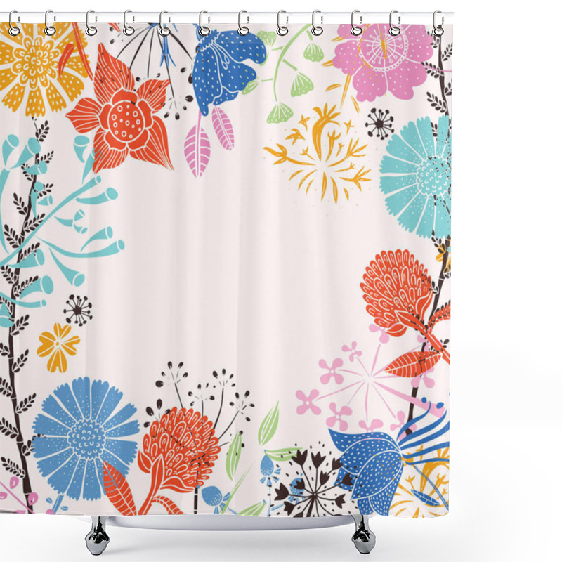 Personality  Frame With Wild Flowers Shower Curtains