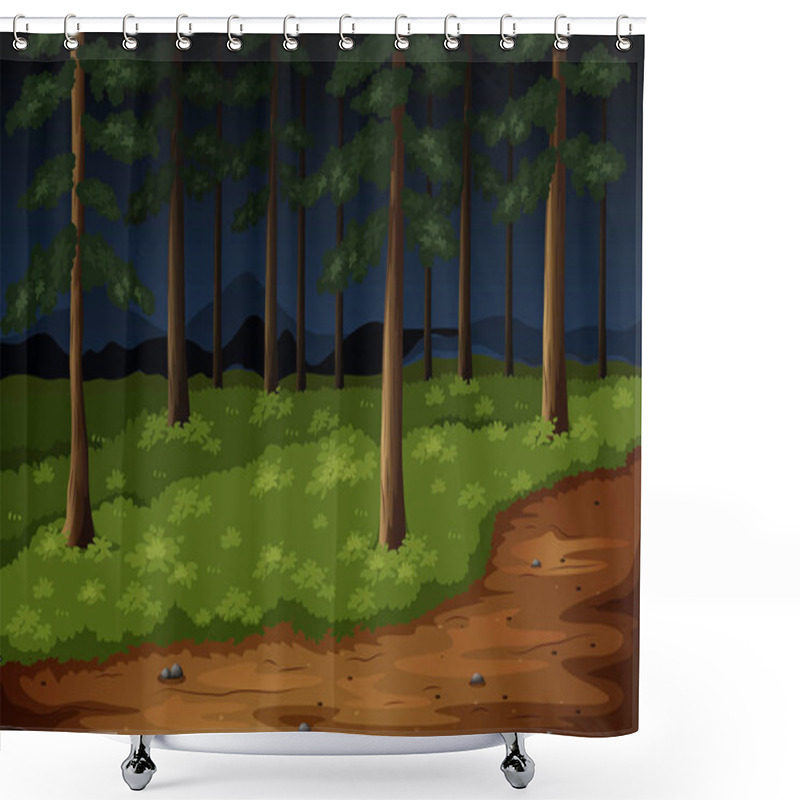 Personality  Forest Scene With Trees And Trail At Night Shower Curtains