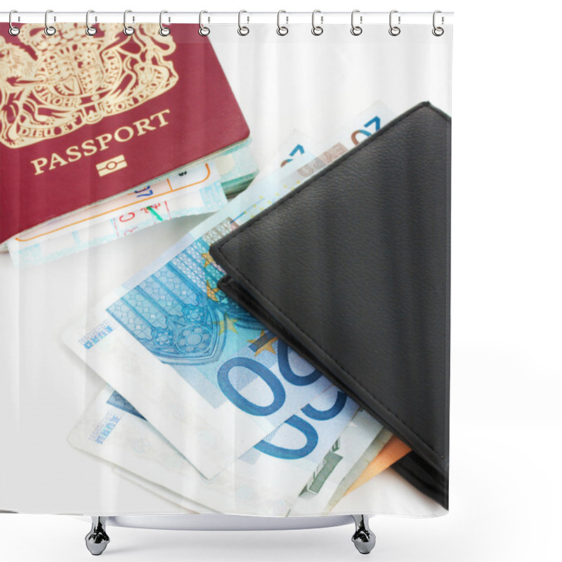 Personality  Passport And Euros For A Trip Shower Curtains