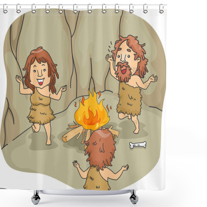 Personality  Caveman Family Dance Shower Curtains