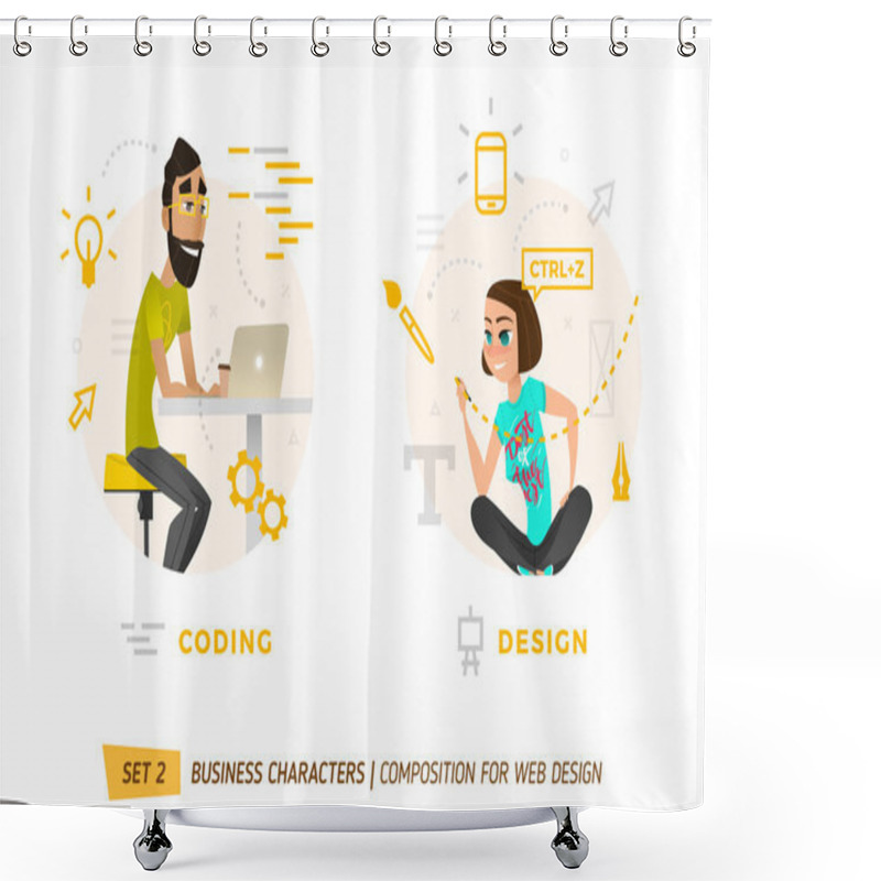 Personality  Design Elements For Web Construction. Shower Curtains