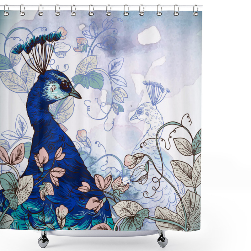 Personality  Floral Background With Peacock Shower Curtains