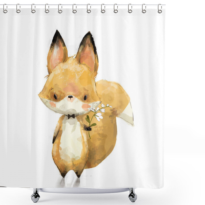 Personality  Little Fox With Flower Shower Curtains