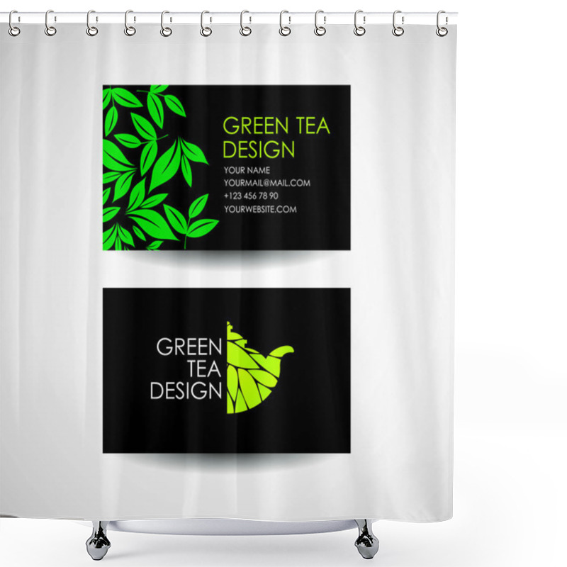 Personality  Green Tea Logo Template. Business Card Desing Concept. Vector Design Shower Curtains