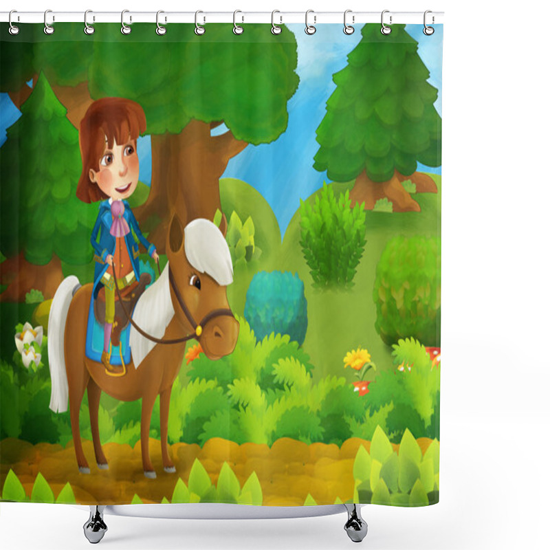 Personality  Cartoon Forest Scene With Prince And His Horse Shower Curtains