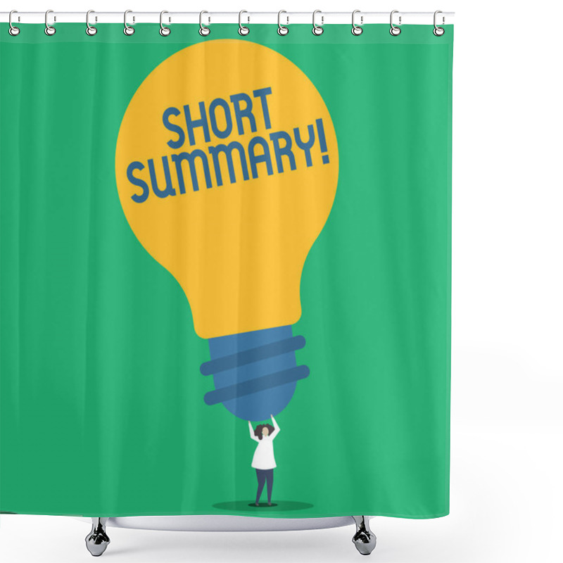 Personality  Handwriting Text Short Summary. Concept Meaning Brief Statement Of Main Points Clear Person Standing And Raising Up Arms Holding Big Yellow Lightbulb For Ideas. Shower Curtains