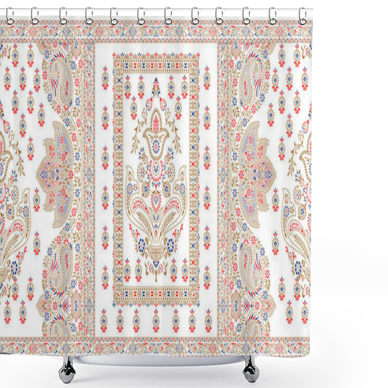 Personality  Seamless Brown Border On White Background With Traditional Asian Design Elements Shower Curtains