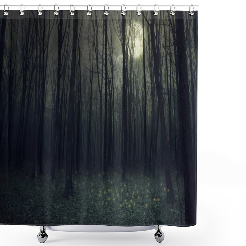 Personality  Moon Light In Darkness Autumn Forest. Shower Curtains