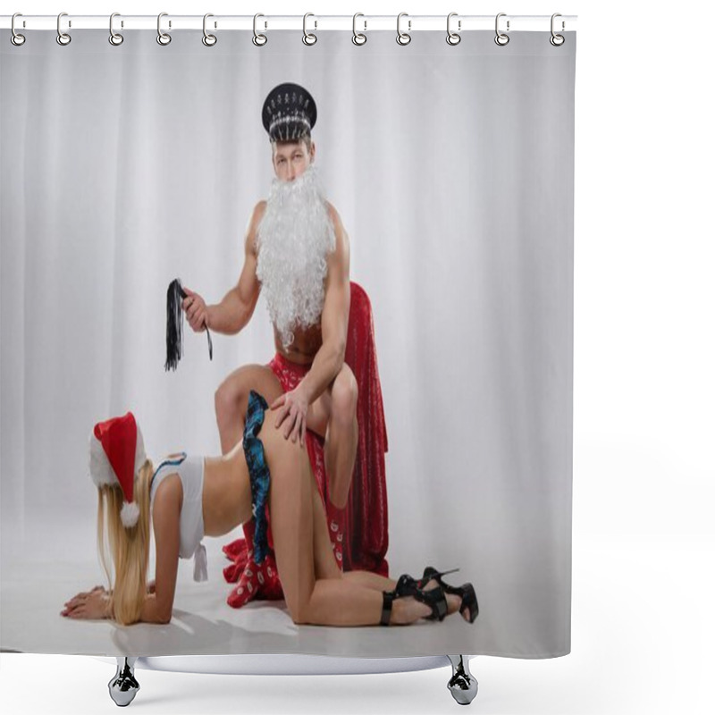 Personality  A Couple Enjoys Playful Roleplay With One Dressed As Santa And The Other In Holiday-themed Lingerie, Exploring Their Adventurous Side Together. Shower Curtains