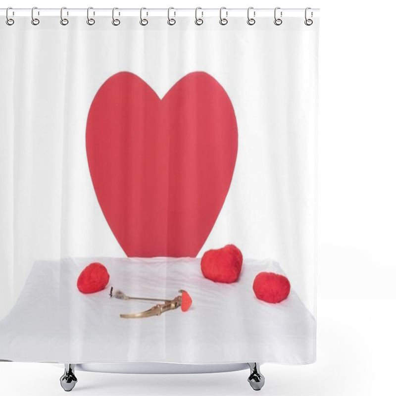 Personality  Heart Pillows, Wings, Bow And Arrow On White Bed Shower Curtains