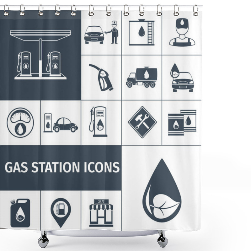 Personality  Gas Station Icons Black Shower Curtains