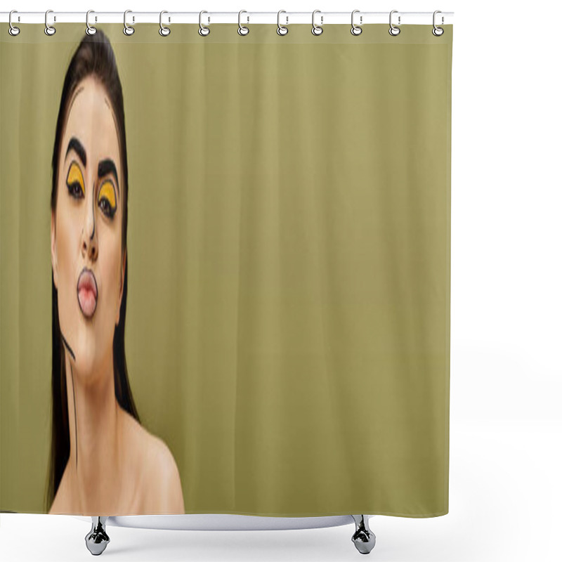 Personality  A Pop Art Painting Of A Pretty Brunette Woman With Makeup, Pouting Lips Shower Curtains