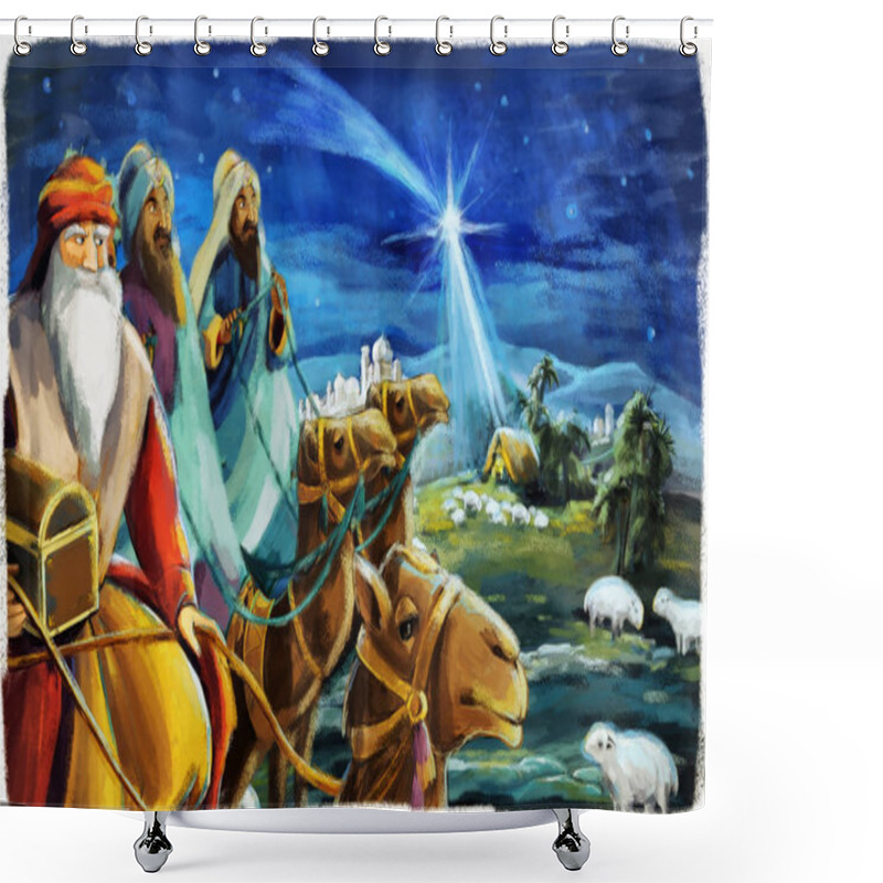 Personality  Religious Illustration Three Kings - And Holy Family - Traditional Scene - Illustration For Children Shower Curtains