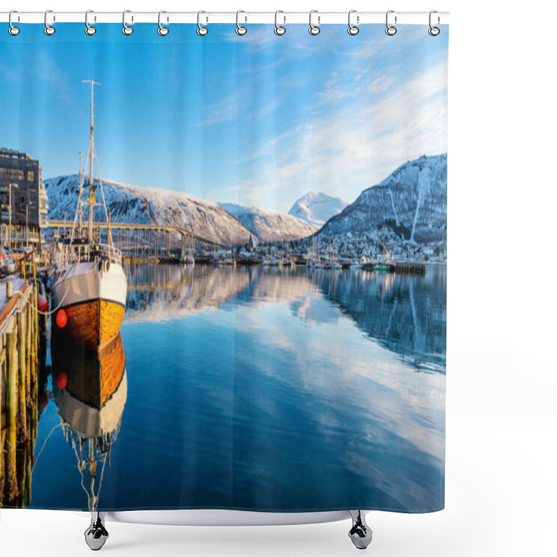 Personality  Beautiful Winter Landscape Of Snow Covered Town Tromso In Northern Norway Shower Curtains