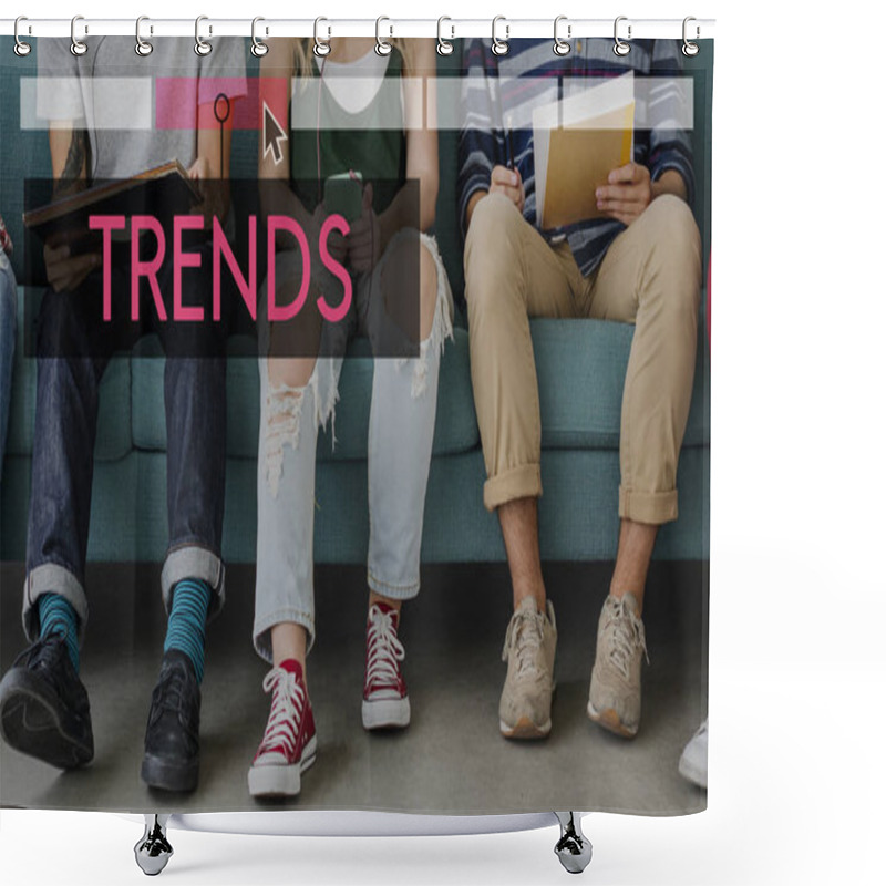 Personality  Stylish Friends Using Digital Devices Shower Curtains