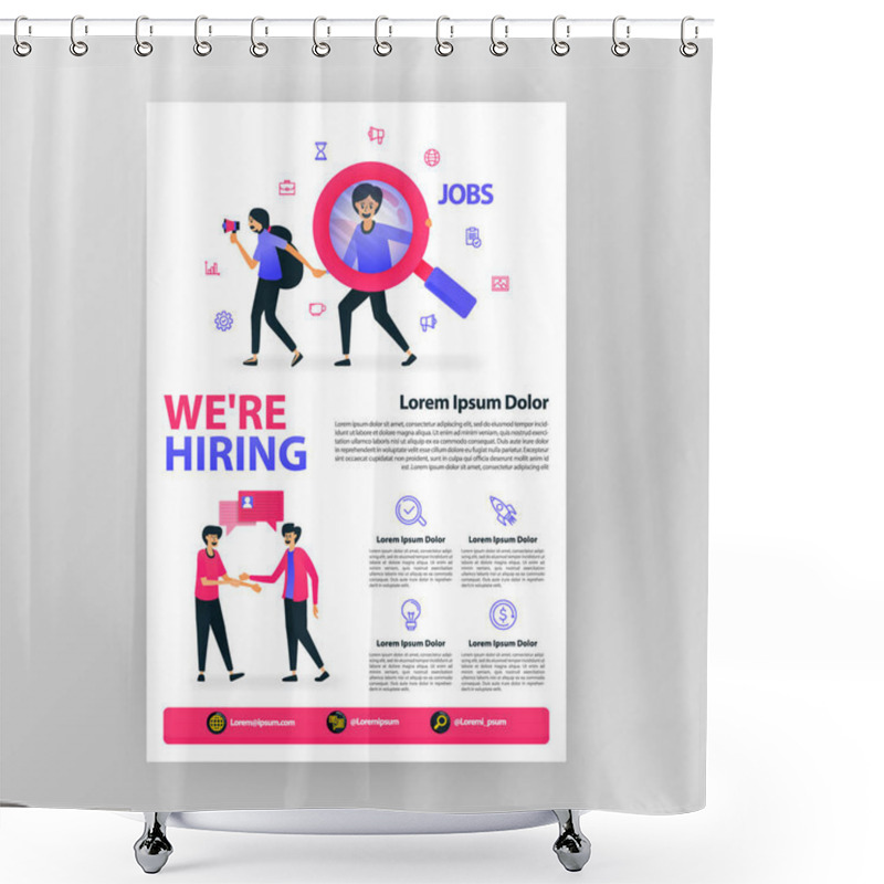 Personality  Announcement Poster Open Up Vacancy. We're Hiring With Vector Flat Cartoon Illustration. Flayer Business Pamphlet Brochure Magazine Cover Design Layout Space For Ad, Promotion, Marketing A4 Size Print, Marketing, Promotion, Advertising, Document, Ads Shower Curtains