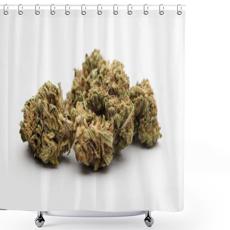 Personality  Set Of Marijuana, Buds, On White Background Shower Curtains