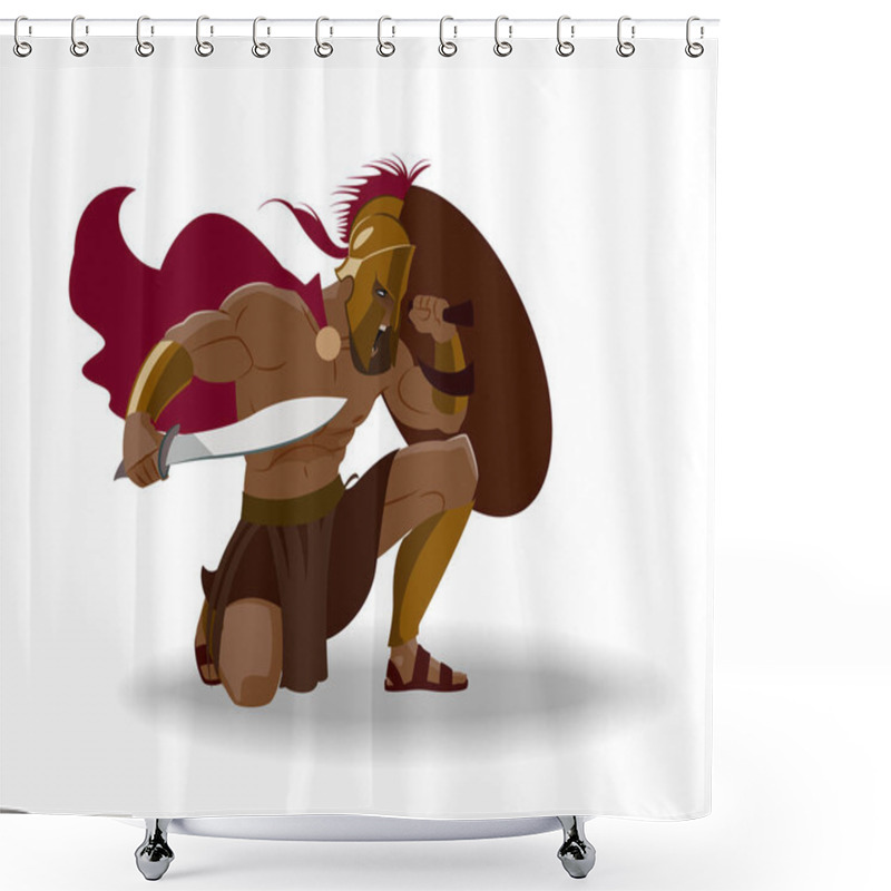 Personality  Angry Spartan Warrior With Armor And Hoplite Shield Holding A Sw Shower Curtains