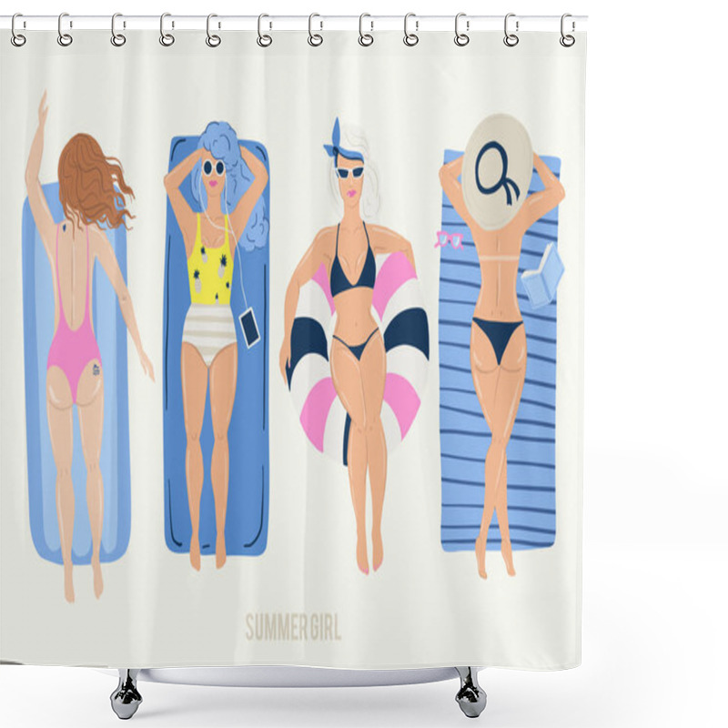 Personality  Summer Beach Poster With Girls. Beach Holiday. Shower Curtains