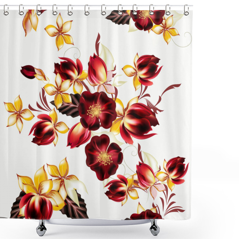 Personality  Vector Seamless Background With Hibiscus Flowers In Retro Style Shower Curtains