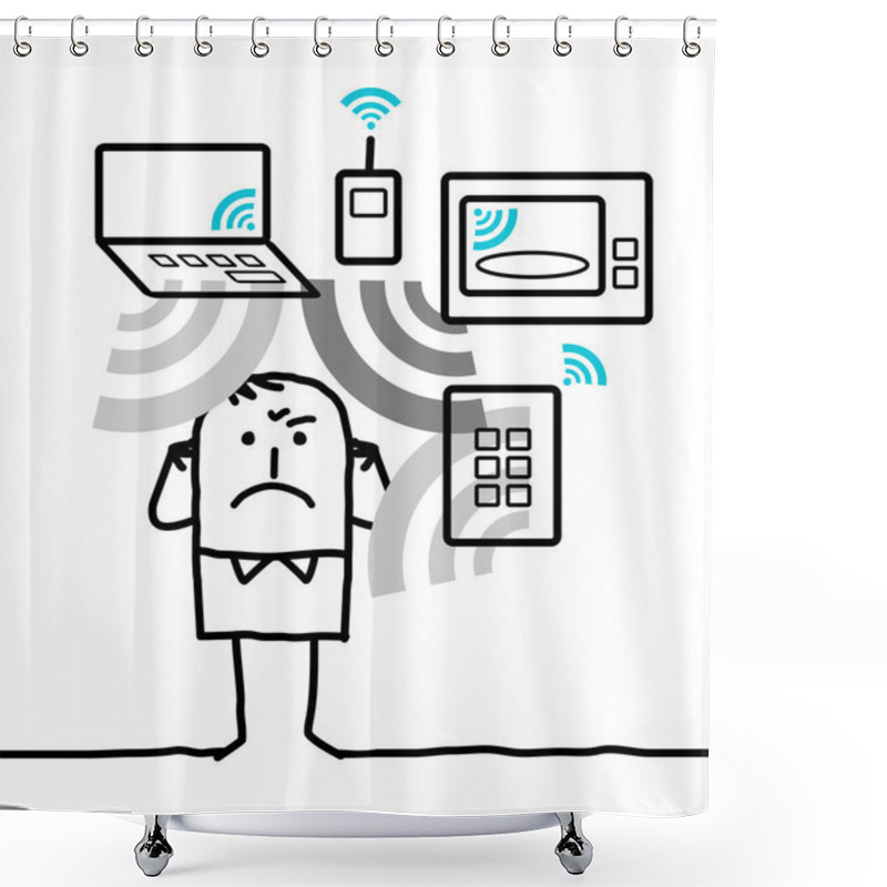 Personality  Cartoon Man Exposed To Too Many Waves Shower Curtains