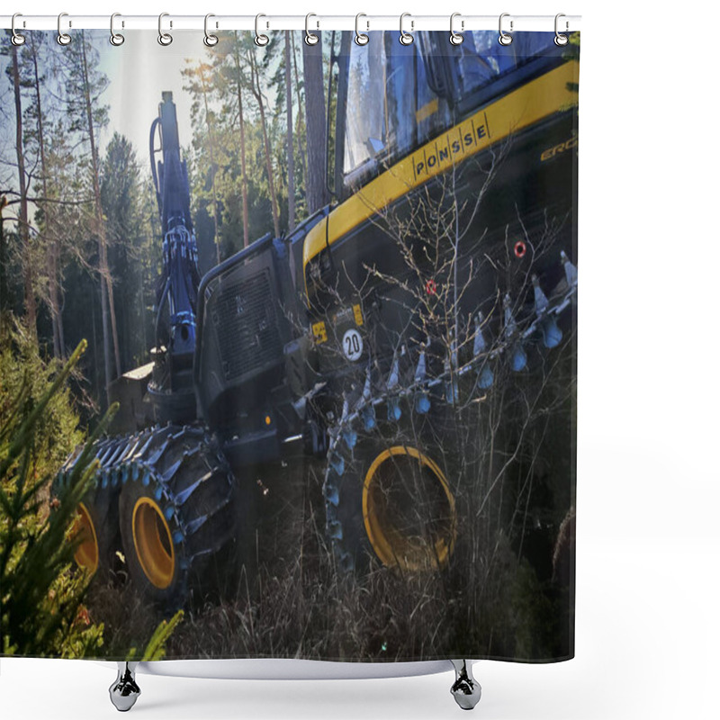 Personality  Harvesting Trees With Heavy Machinery In The Woods Shower Curtains