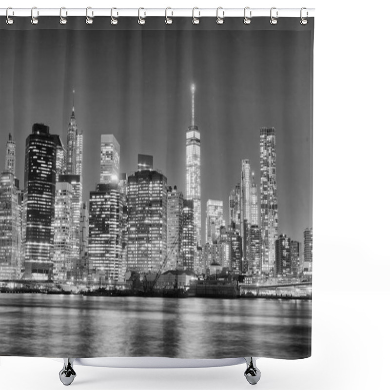 Personality  Night Skyline Of New York City In Black And White, USA. Shower Curtains